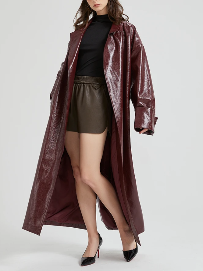 Gabardina de Cuero Burdeos