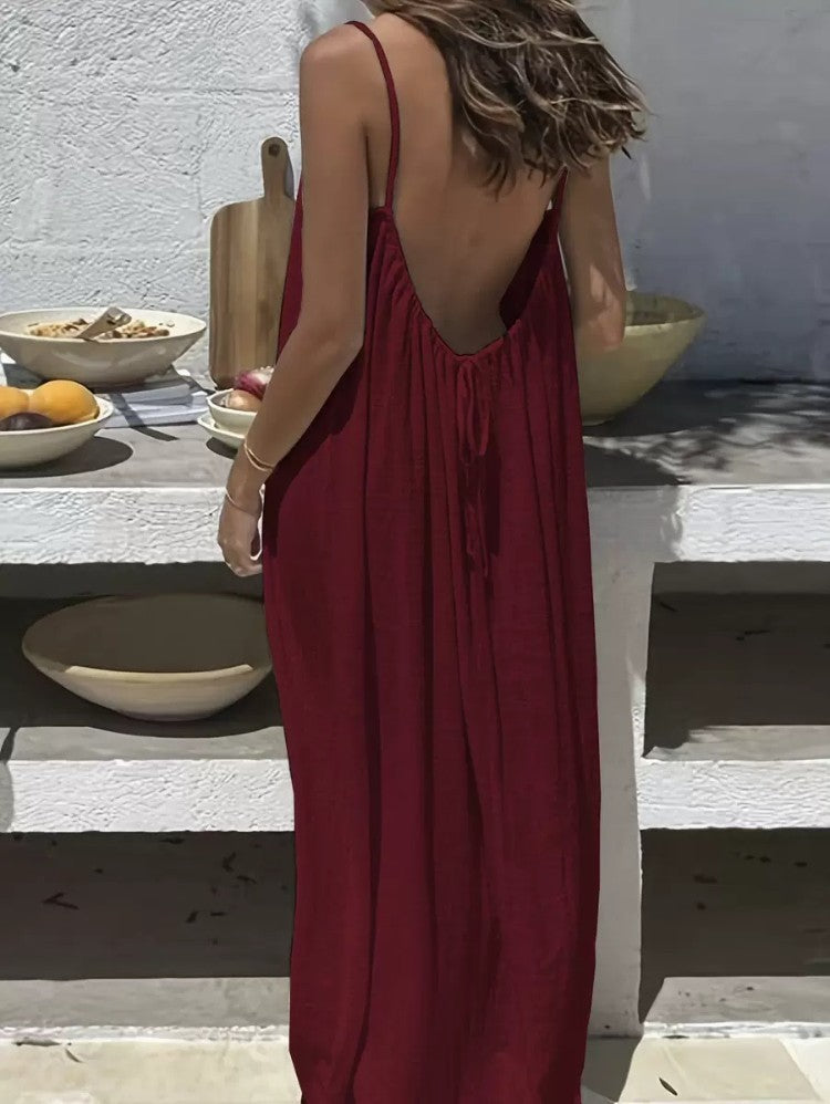 Vestido de Espalda Descubierta y Corte Holgado