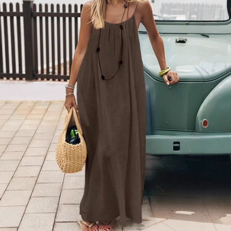 Vestido de Espalda Descubierta y Corte Holgado