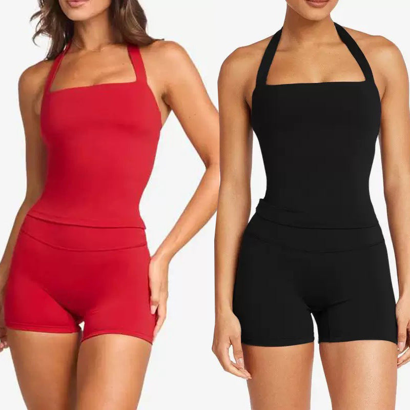 Conjunto de Camiseta de Tirantes y Shorts de Yoga para Mujer