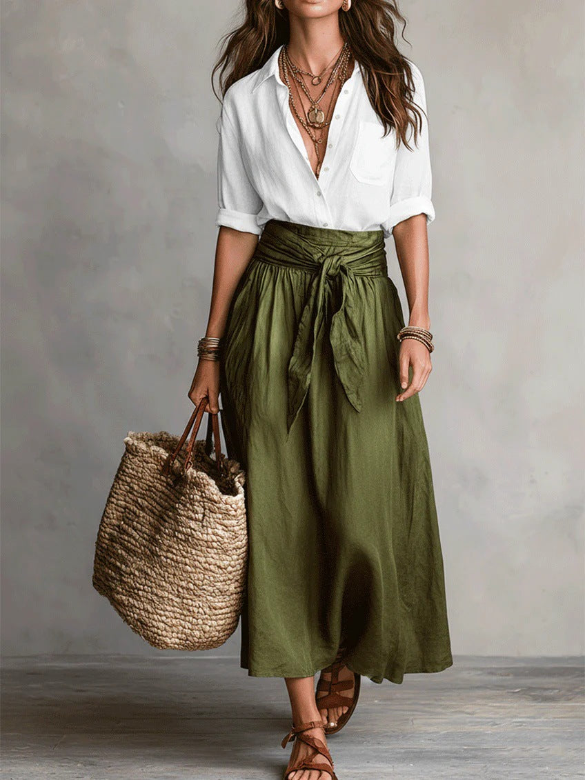 Conjunto de Dos Piezas de Blusa y Falda Casual