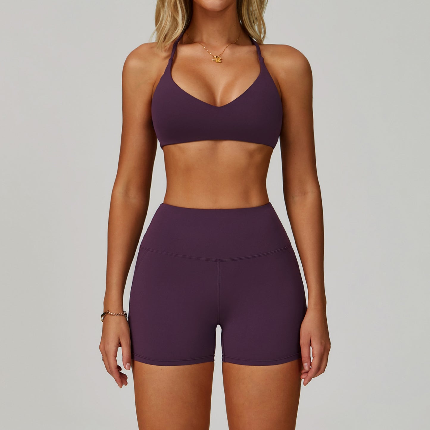 Traje de yoga sin espalda Yunsen Cross-Border, con cuello halter, ajustado, de secado r�pido, ideal para fitness y deportes de alta intensidad para mujer