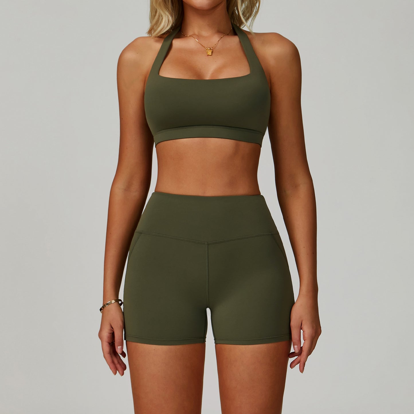 Traje de yoga sin espalda Yunsen Cross-Border, con cuello halter, ajustado, de secado r�pido, ideal para fitness y deportes de alta intensidad para mujer