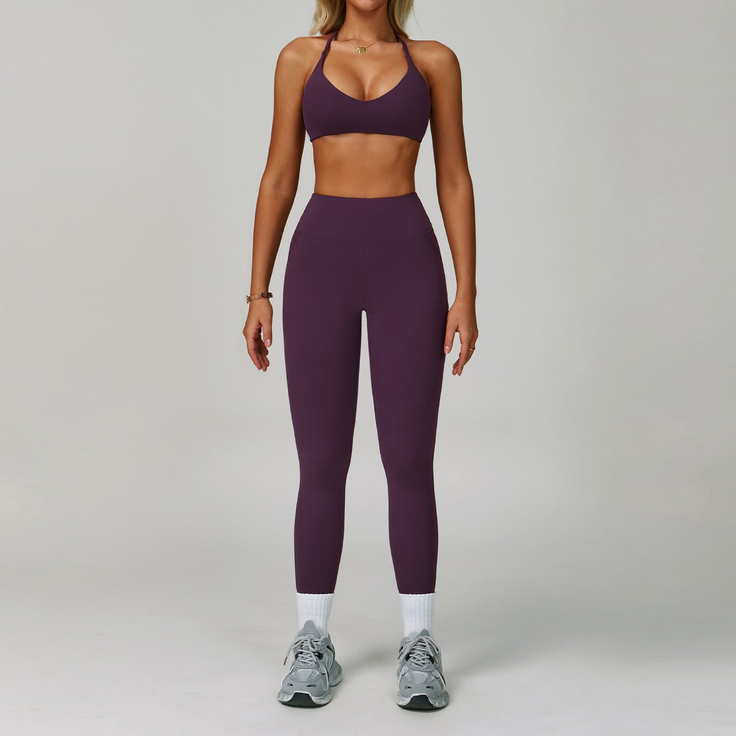 Traje de yoga sin espalda Yunsen Cross-Border, con cuello halter, ajustado, de secado r�pido, ideal para fitness y deportes de alta intensidad para mujer