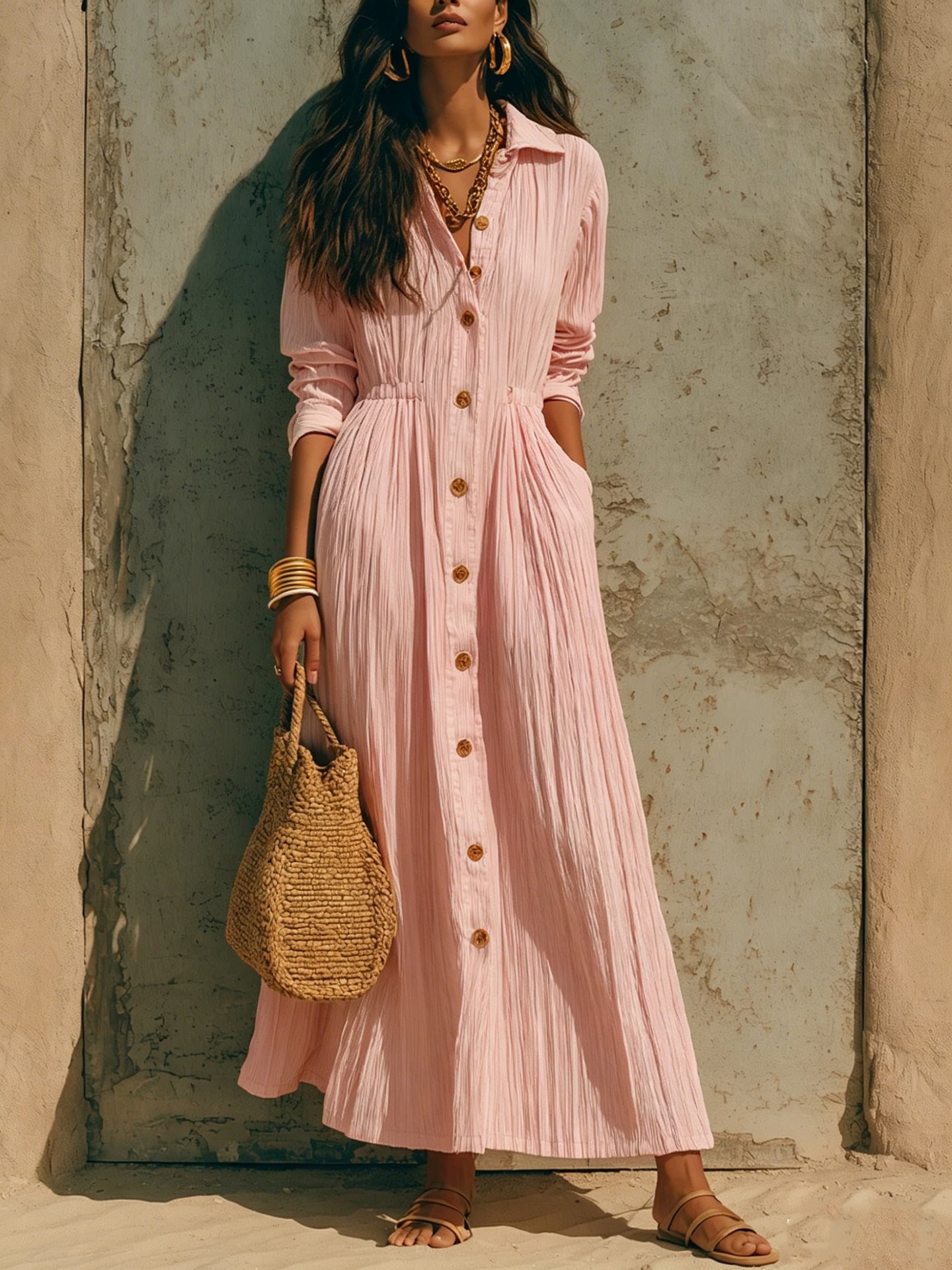 Vestido Largo Elegante de Color Liso para Mujer