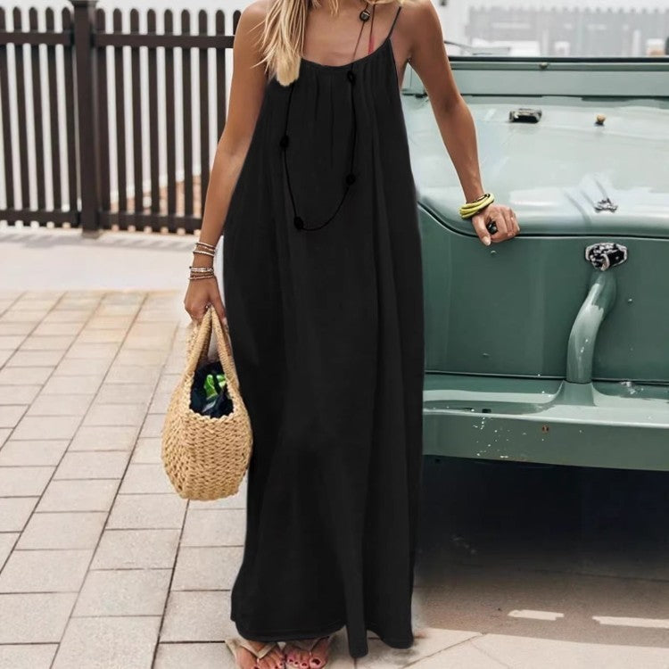 Vestido de Espalda Descubierta y Corte Holgado
