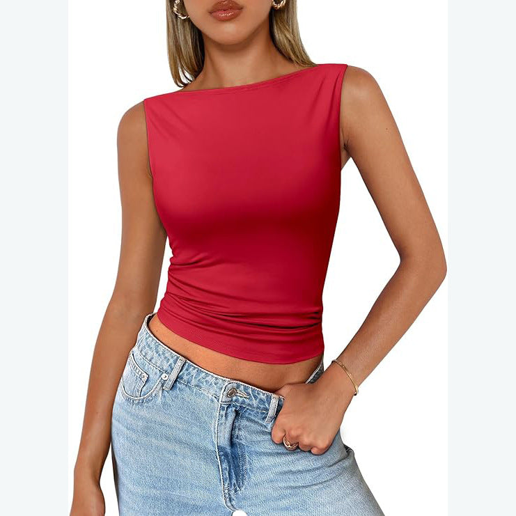 Top de tirantes con cuello cuadrado, sin mangas