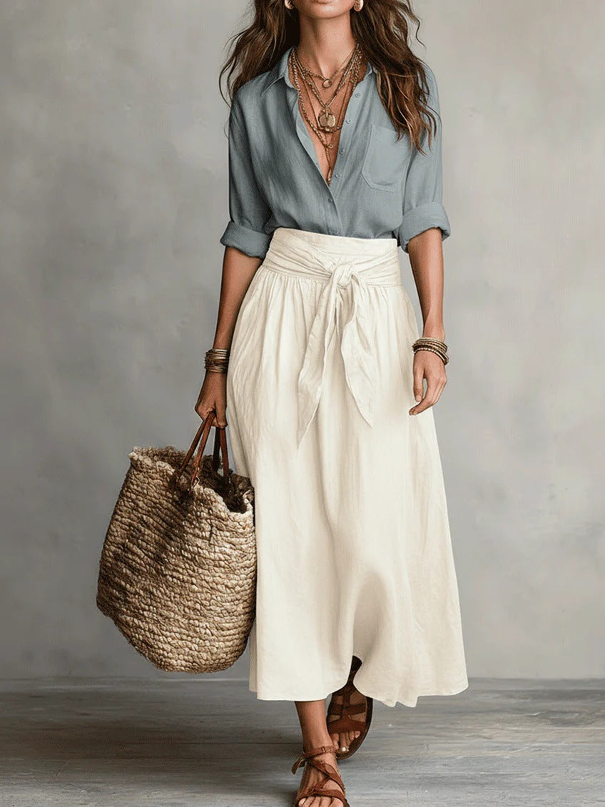 Conjunto de Dos Piezas de Blusa y Falda Casual