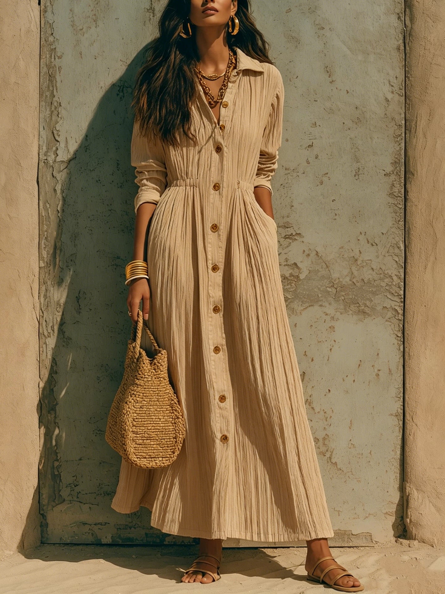 Vestido Largo Elegante de Color Liso para Mujer