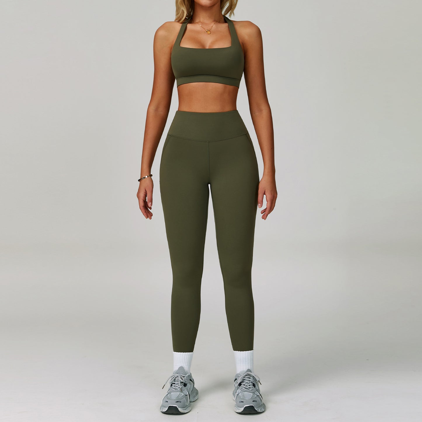 Traje de yoga sin espalda Yunsen Cross-Border, con cuello halter, ajustado, de secado r�pido, ideal para fitness y deportes de alta intensidad para mujer