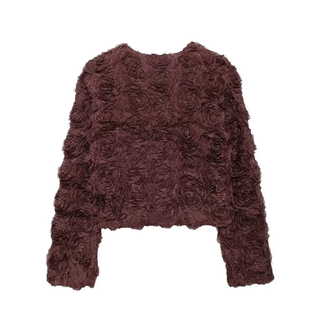 Chaqueta con Cuello Redondo y Textura