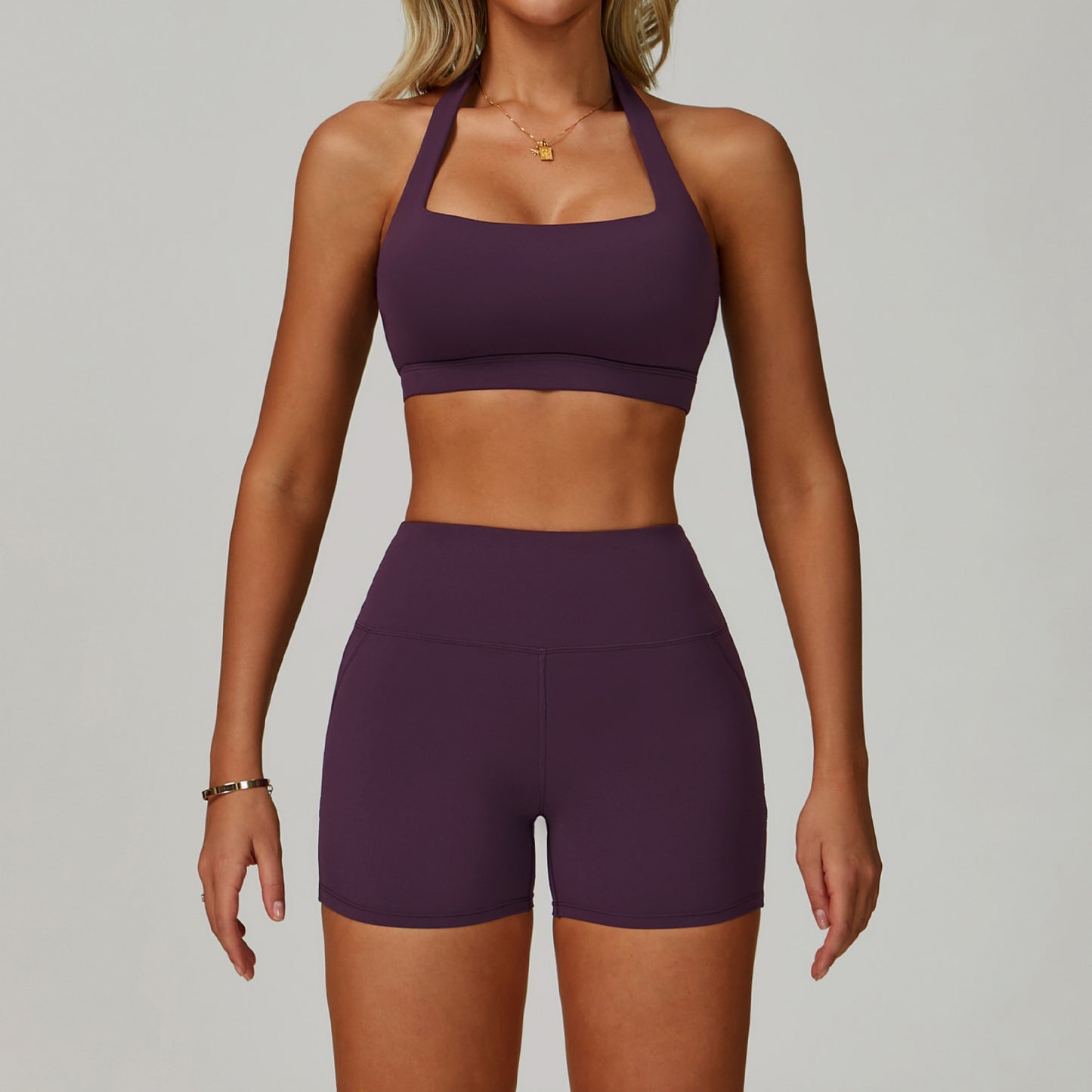 Traje de yoga sin espalda Yunsen Cross-Border, con cuello halter, ajustado, de secado r�pido, ideal para fitness y deportes de alta intensidad para mujer