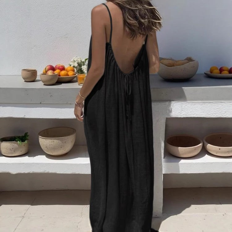 Vestido de Espalda Descubierta y Corte Holgado