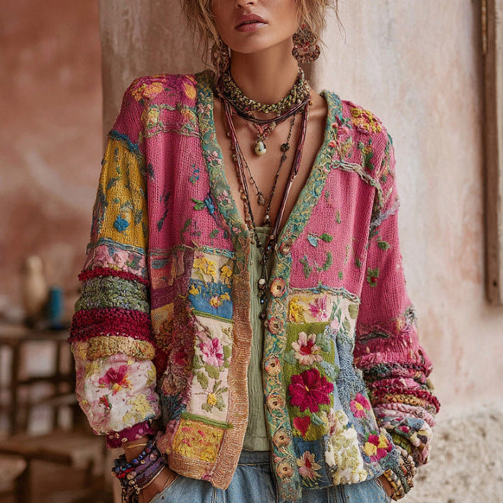 Cardigan Vintage con Estampado