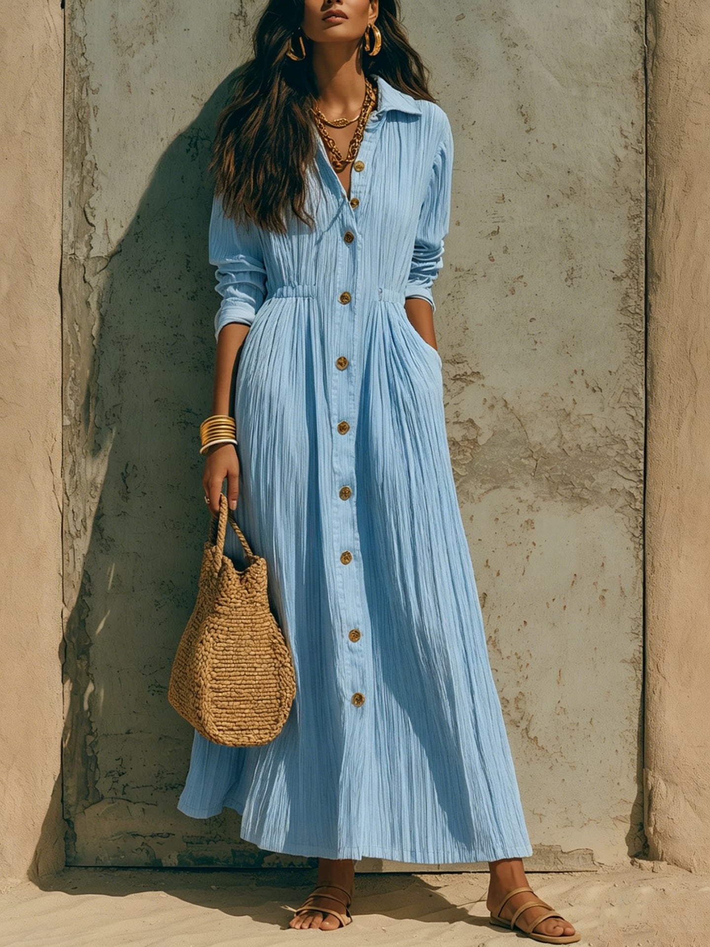 Vestido Largo Elegante de Color Liso para Mujer