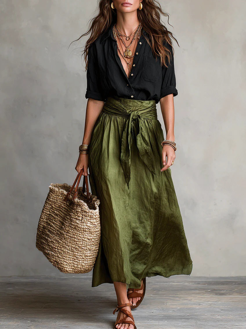 Conjunto de Dos Piezas de Blusa y Falda Casual