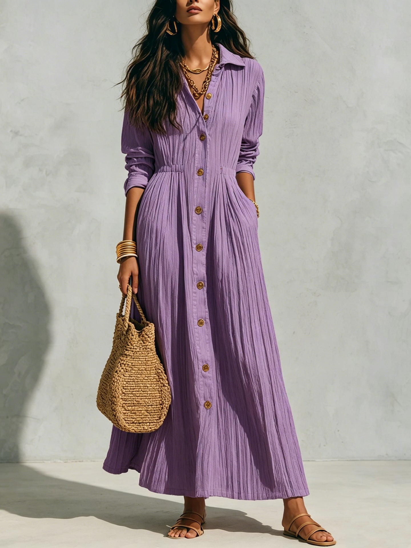 Vestido Largo Elegante de Color Liso para Mujer
