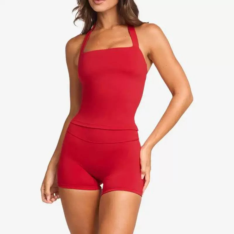 Conjunto de Camiseta de Tirantes y Shorts de Yoga para Mujer