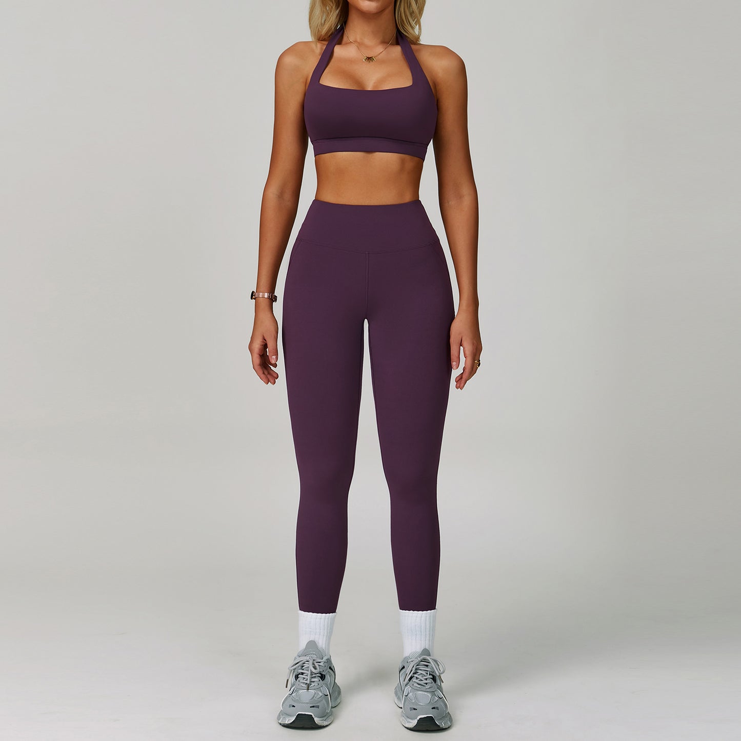 Traje de yoga sin espalda Yunsen Cross-Border, con cuello halter, ajustado, de secado r�pido, ideal para fitness y deportes de alta intensidad para mujer