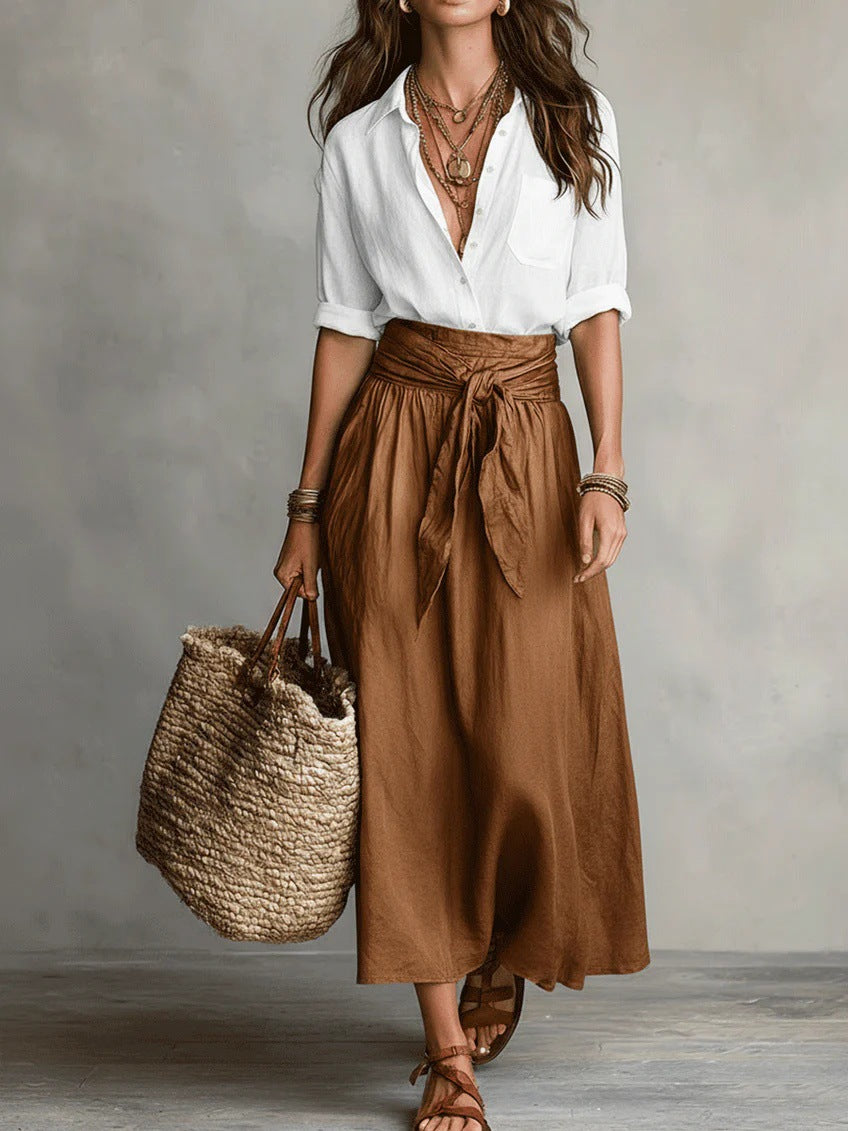 Conjunto de Dos Piezas de Blusa y Falda Casual